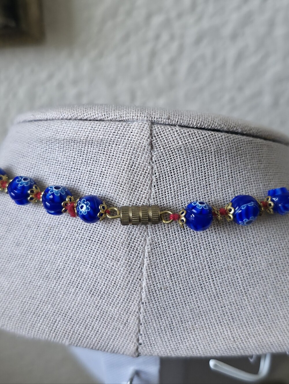 Vintage Murano Necklace Millefiori Blue White Glass Beads - Picture 3 of 9
